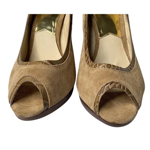 Michael Kors Pumps Women's Size 10 Brown Leather Tan Peep Toe Coquette - Picture 5 of 8